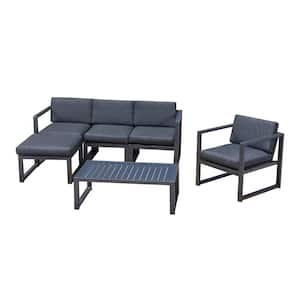 Navan Black 6-Piece Aluminum Patio Conversation Set with Dark Gray Cushions