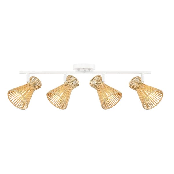 Globe Electric 2.3 ft. Matte White Indoor Hard Wired Track Lighting Kit with Pivoting Natural Twine Shades, Step Heads