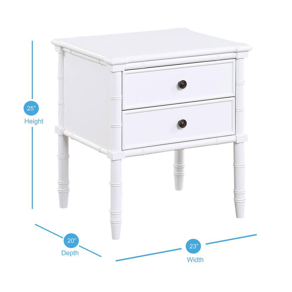 Ellison Traditional White 2-Drawer Nightstand with Bamboo Accents