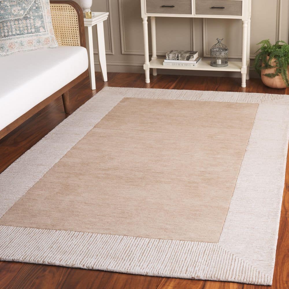 Pine 6 ft. x 6 ft. Square Dark Beige/Ivory Minimalist Framed Border Area Rug price history on PriceWatchPro