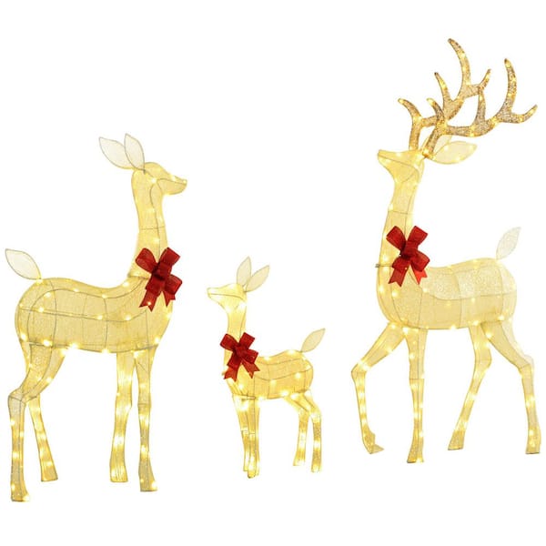 3-Piece 4.5 ft. Light Up Christmas Deer, Christmas Decorations with 2-LED Light Modes, Stakes, Zip Ties