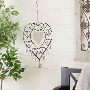 22 in. Silver Metal Heart Windchime with Bells and Chain Ring Hanger