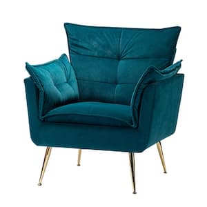 MδContemporary Classic Velvet Accent Teal Armchair Tufted Padded Cushion and Gold Metal Legs for Living Room Bedroom