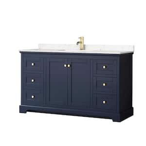 Avery 60in.Wx22 in.D Single Vanity in Dark Blue with Cultured Marble Vanity Top in Light-Vein Carrara with White Basin