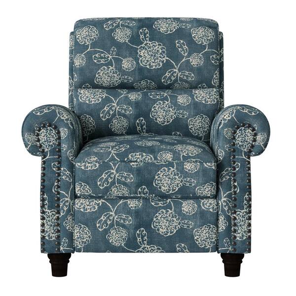 blue and white recliner chair