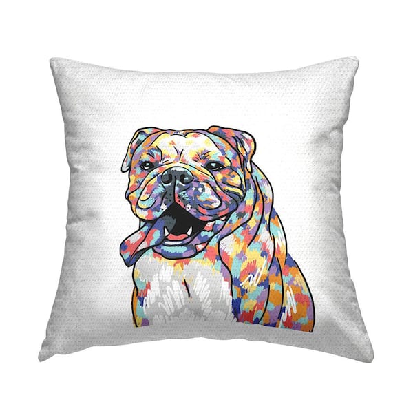Stupell Industries Bulldog Portrait Abstract Hues Multi-Color Square Outdoor Throw Pillow