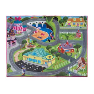 Minnie Mouse Road Play Multi-Colored 4 ft. x 6 ft. Indoor Polyester Area Rug