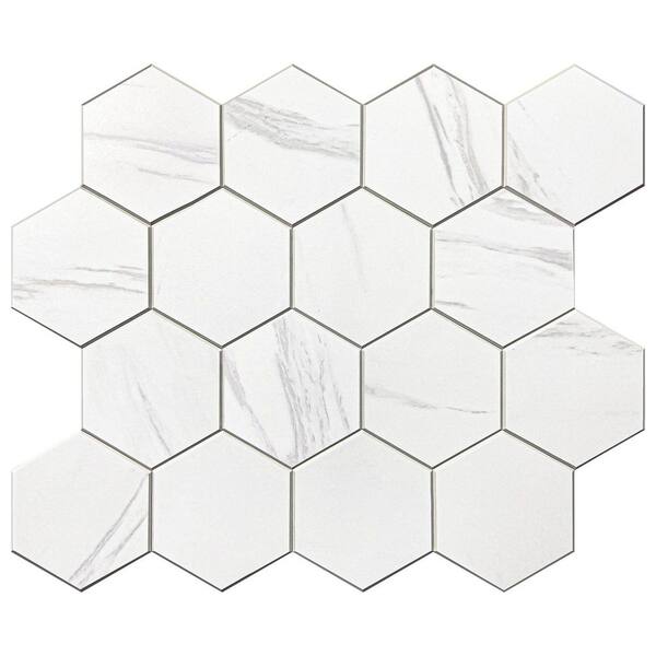 AVANT DECOR Lisbon Calacatta Honeycomb 5 in. x 5 in. 4 mm Stone Peel and Stick Backsplash Tile Sample Cut Tile (.17 sq. ft./Sample)