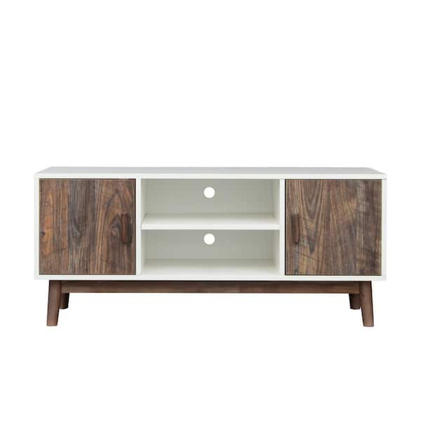 Tatahance 42.91 in. Wood White and Espresso TV Stand with 2 Door Fits TV's up to 55 in.
