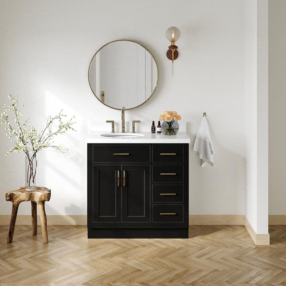 Hepburn 36 in. Single Sink Freestanding Bathroom Vanity in Black with Pure White Quartz Top price history on PriceWatchPro