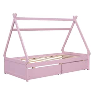 Pink Twin Size Platform Bed with 2 Drawers