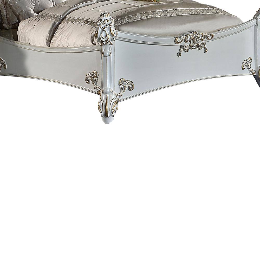 Vendome Queen Bed with Antique Pearl Finish and Tufted Upholstery