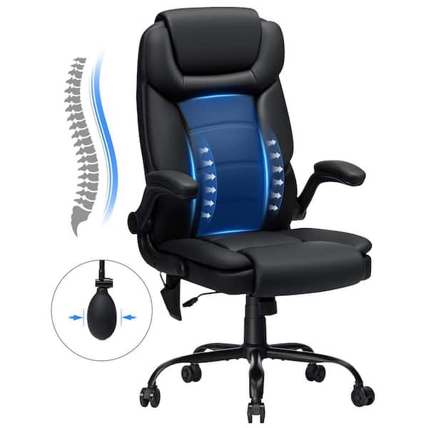 Hoffree Faux Leather Office Chair High Back Executive Chair in Black with Adjustable Lumbar Support and Flip-up Armrests