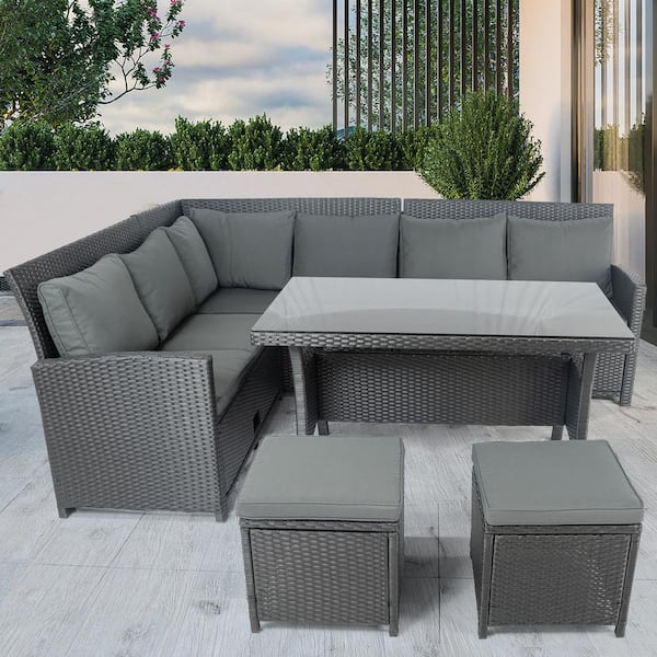 Nestfair Black 6-Piece Wicker Patio Conversation Set with Dark Gray Cushions