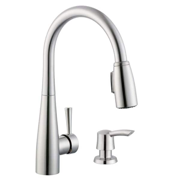900 Series Single-Handle Pull-Down Sprayer Kitchen Faucet with Soap Dispenser in Stainless Steel 900 Series Single-Handle Pull-Down Sprayer Kitchen Faucet with Soap Dispenser in Stainless Steel