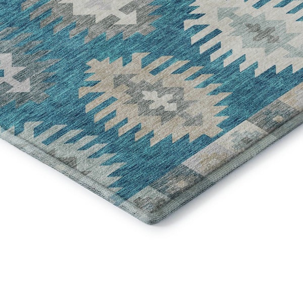 Mayfield Premium Machine Washable Abstract AMF983 Teal 2 ft. 6 in. x 3 ft. 10 in. Area Rug