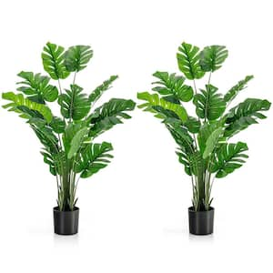 2- Piece 5 ft. Green Indoor Outdoor Decorative Artificial Monstera Deliciosa Plant in Pot, Faux Fake Tree Plant