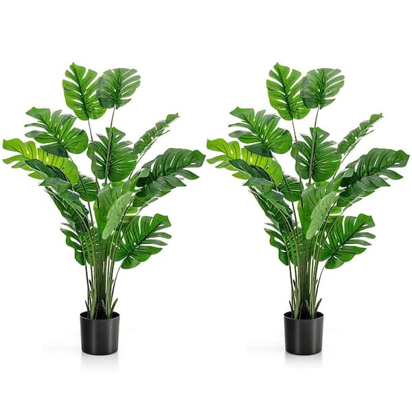 ANGELES HOME 2- Piece 5 ft. Green Indoor Outdoor Decorative Artificial Monstera Deliciosa Plant in Pot, Faux Fake Tree Plant