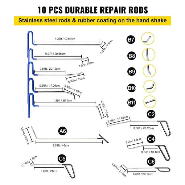 VEVOR Paintless Dent Removal Rods, 89 Pcs Paintless Dent Repair Tools, Golden Lifter Puller Car Dent Repair Kit, Glue Puller Tabs Dent Puller Kit for
