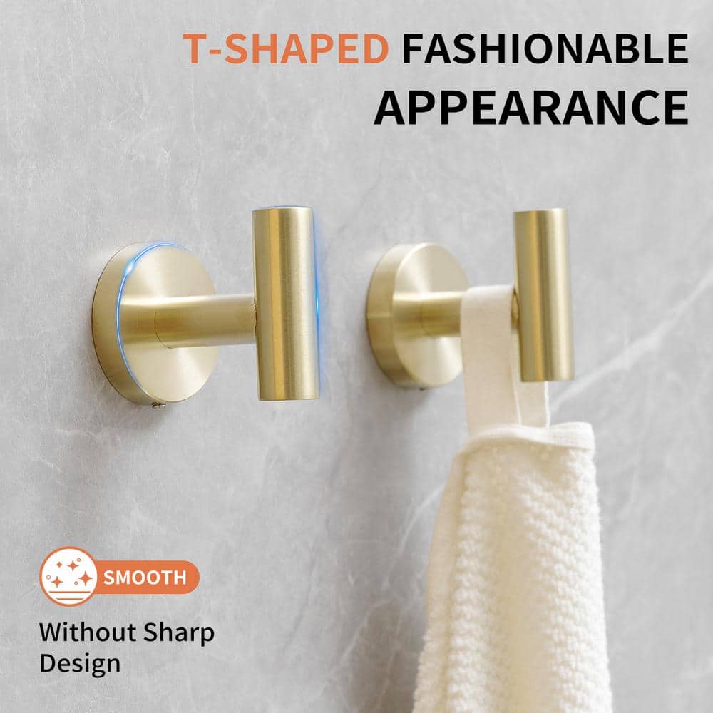 Brushed Gold Stainless Steel Wall Mounted J-Hook Set