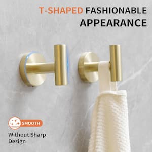 2-Pieces Wall Mount Round Shape J-Hook Robe/Towel Hook Bathroom Storage Modern in Brushed Gold