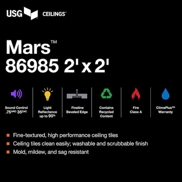 USG Ceilings 2 ft. x 2 ft. Mars White Fineline Beveled Edge Lay-In