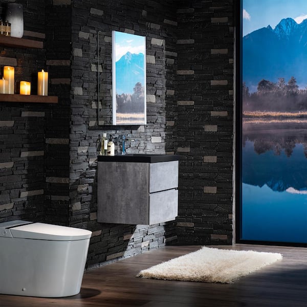 CA 23.6 in. W x 19.6 in. D x 22.5 in. H Single Sink Floating Bath Vanity in Gray with Black Quartz Top