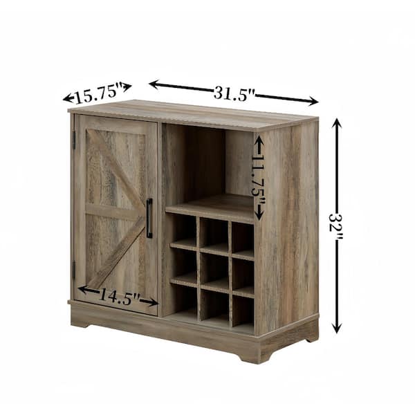 FUNKOL 31.5in x 15.75in x 31.5in Espresso MDF Ready to Assemble Kitchen Cabinet with 1 Barn Wood Cabinet Door and 9 Wine Racks