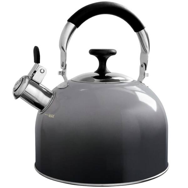 2.5 qt. 10-Cup Black Stainless Steel Whistling Tea Kettle for Stove Top with Folding Handle, Food Grade Water Teapot