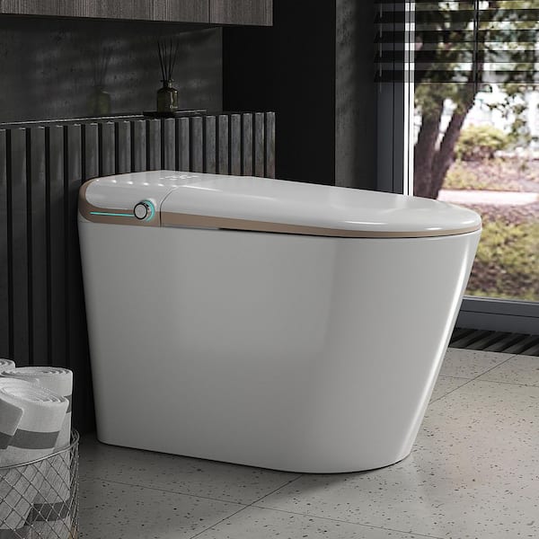 Elongated Smart Bidet Toilet 1.19 GPF in White with Auto Flush, Heated Seat, Bidet Wash and Dry and Foot Sensor Control