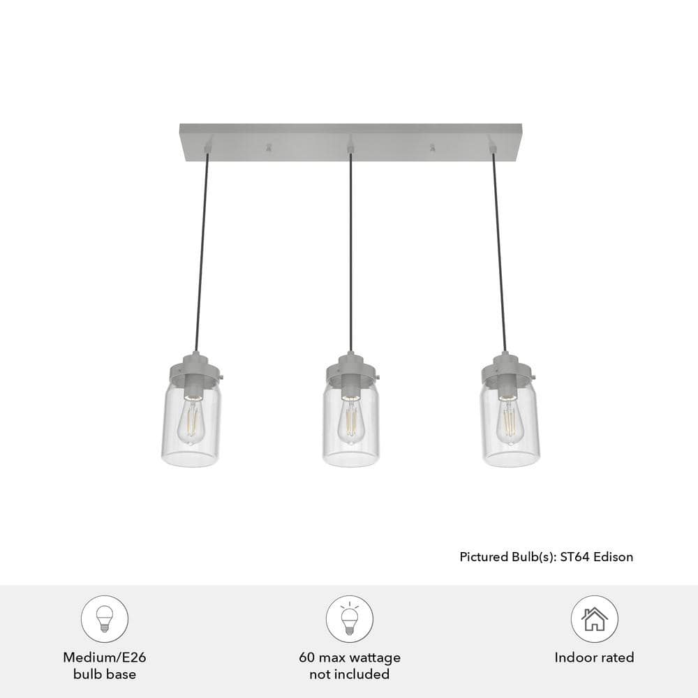 Devon Park Brushed Nickel 3-Light Farmhouse Jar Pendant