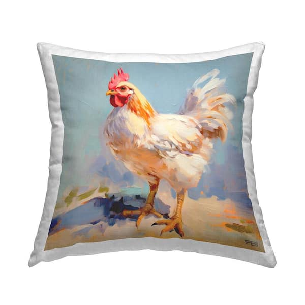 Stupell Industries Painterly Country Rooster Blue Print Polyester 18 in. x 18 in. Throw Pillow