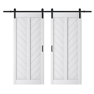 72 in. x 84 in. White Finished Solid Core MDF Herringbone Shape Sliding Barn Door Slab with Hardware Kit and Soft Close