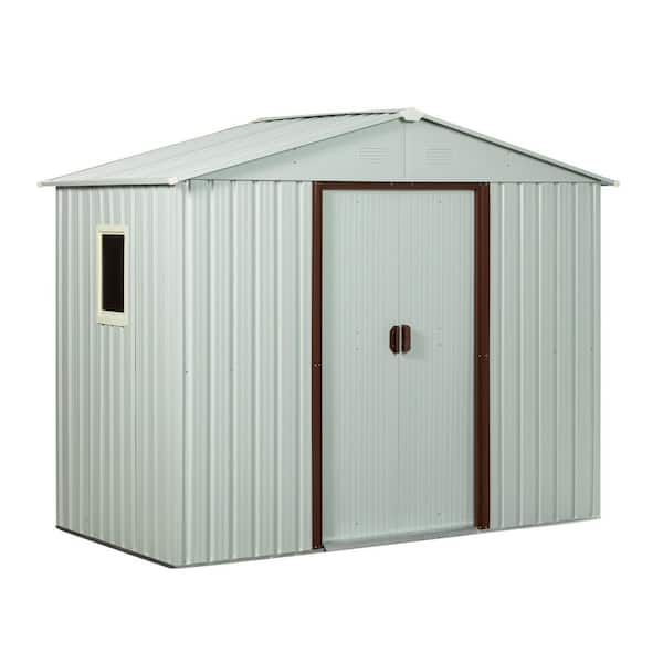 8 ft. W x 4 ft. D Metal Outdoor Shed with Double Pitched Roof and Double Door and Window (29 sq. ft.) in White