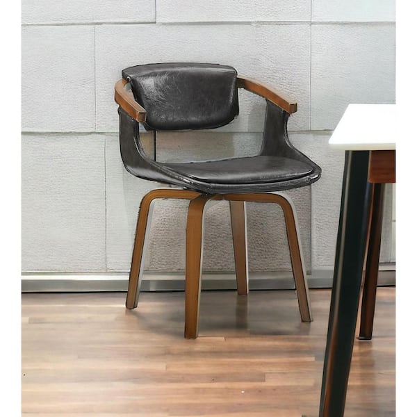 HomeRoots Gray And Brown Upholstered Faux Leather Arm Chair