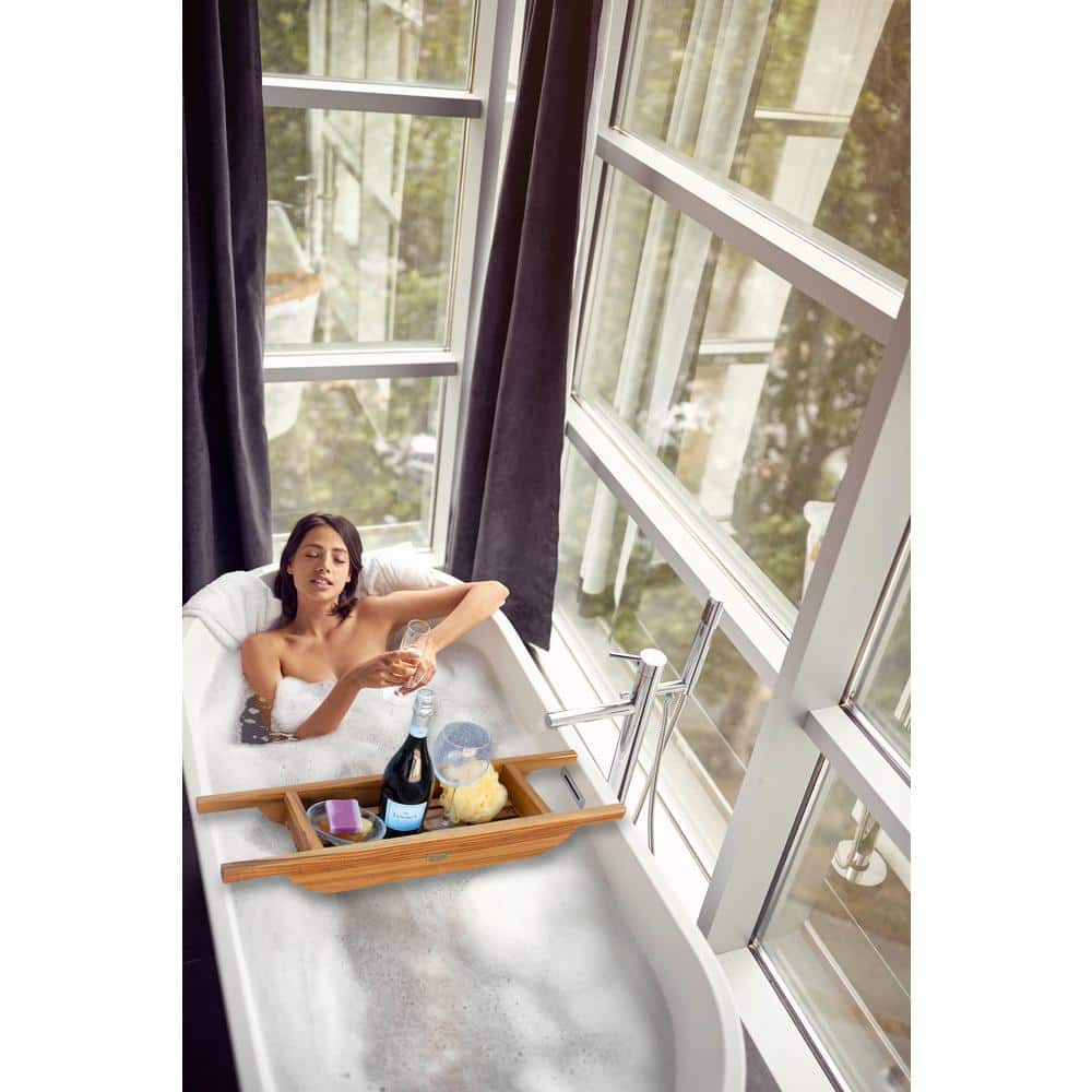 EcoDecors 29" Teak Wood Bath Caddy in EarthyTeak Finish