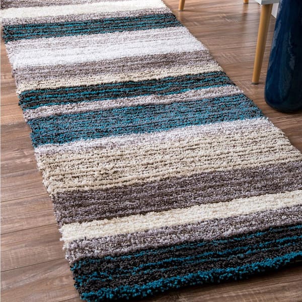 Drey Ombre Shag Blue Multi 3 ft. x 12 ft. Runner Rug
