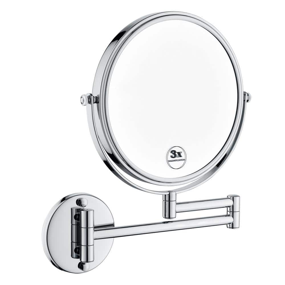 Kahomvis 8 in. W x 8 in H Round LED Wall Mount Two-Sided Magnifying Foldable Extendable Bathroom Makeup Mirror in Chrome, Grey -  DT-LKW9-491