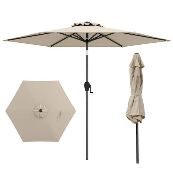 7.5 ft. Steel Market Patio Umbrella with Push Button Tilt in Beige