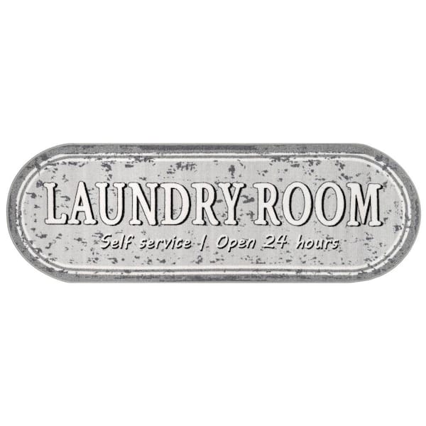 nuLOOM Graphic Machine Washable Laundry Mat Light Gray 20 in. x 59 in. Laundry Mat