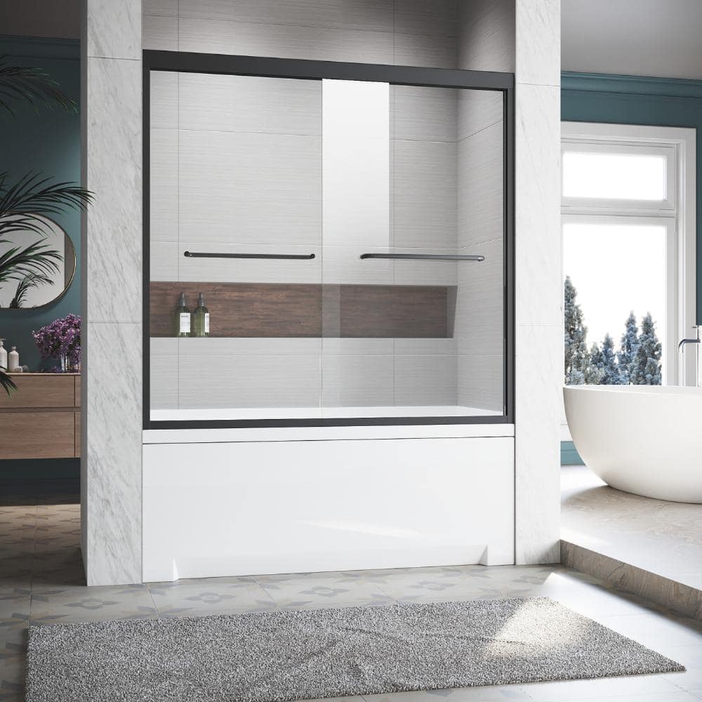 56-60 in. W x 57 in. H Double Sliding Framed Shower Door with 1/4 in. Clear Tempered Glass in Matte Black price history on PriceWatchPro