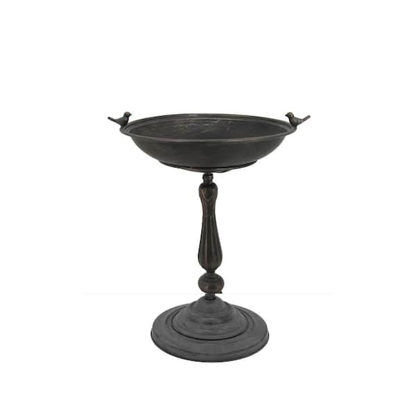 Bronze Round Pedestal Birdbath with Bird Details