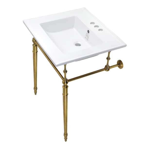 Kingston Brass Edwardian Ceramic White Console Sink Basin and Leg Combo with Brushed Brass Legs