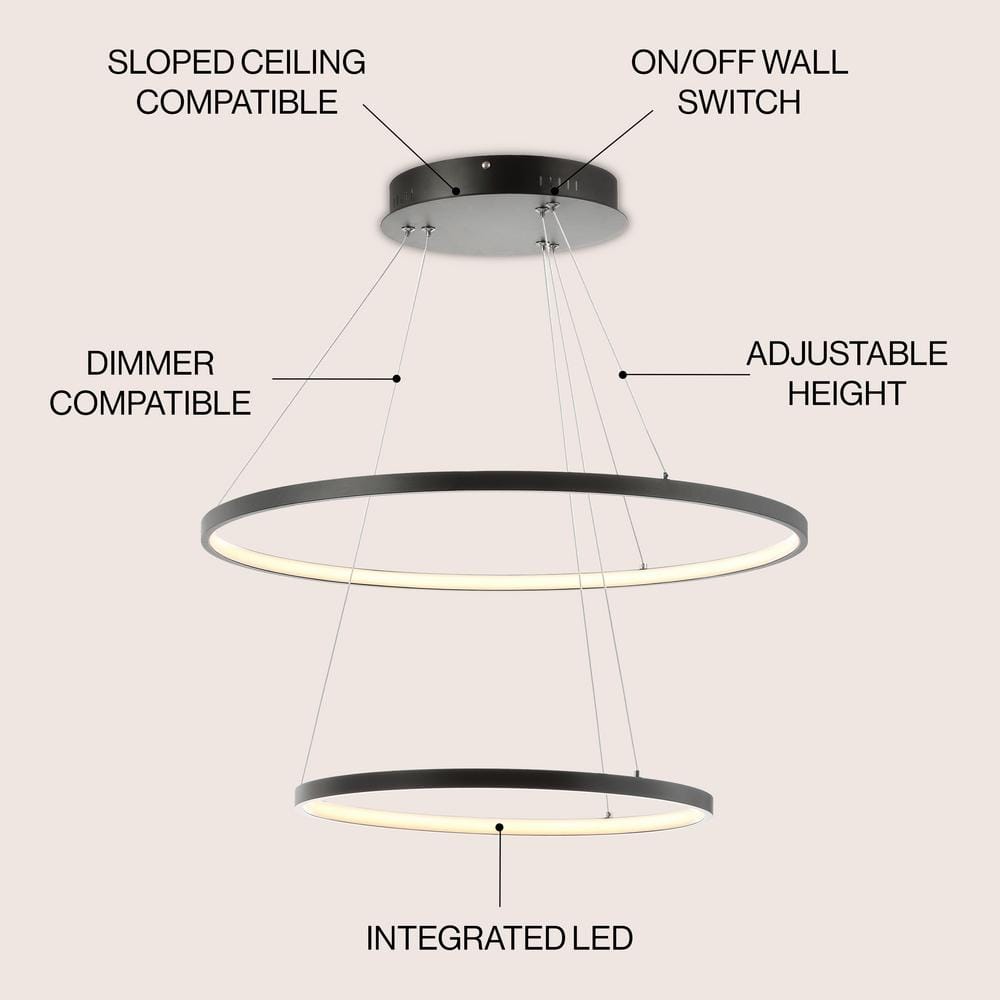 Brice 24" Matte Black Chrome-Lined Modern LED Pendant Chandelier