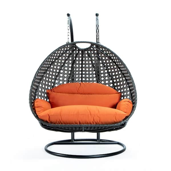 Leisuremod Charcoal Wicker Hanging 2 Person Egg Swing Chair Patio