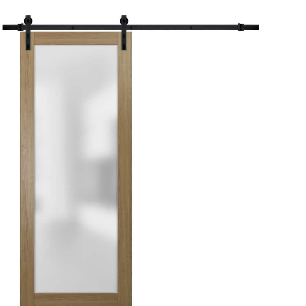Assembly Required 18 in. x 80 in. 1-Panel Frosted Glass Honey Ash Solid Wood Sliding Barn Door with Hardware Kit price history on PriceWatchPro