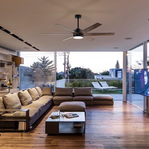 62 in. Matte Black Integrated LED 6-Speed Color Changing Indoor Ceiling Fan with Light and Remote