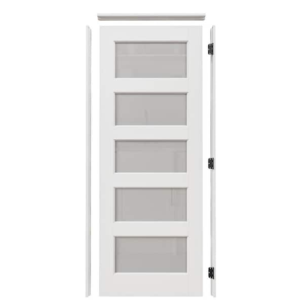 32 in. x 80 in. Right Handed 5-Lites Frosted Glass White Finished Solid Core MDF Single Interior Door with Jamb