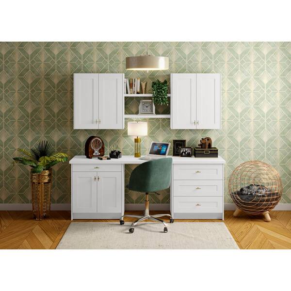 J COLLECTION Wallace 92.5 in. W x 89.5 in. H x 24 in. D Painted Warm White Shaker Assembled Office Base Cabinet Bundle