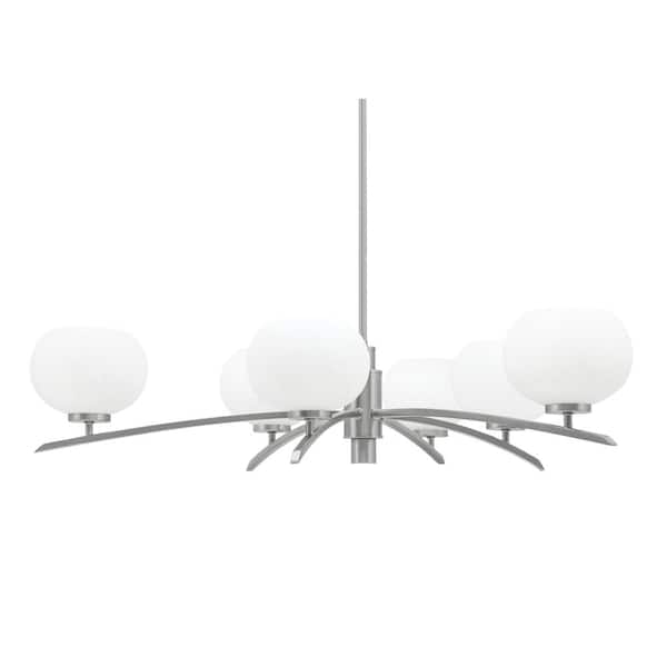 Unbranded Siena 32.5 in. 6-Light Graphite Chandelier with 7 in. White Muslin Glass Shades, no bulbs included